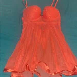 Fashion Nova Vibrant Coral Babydoll/Panty Set Medium